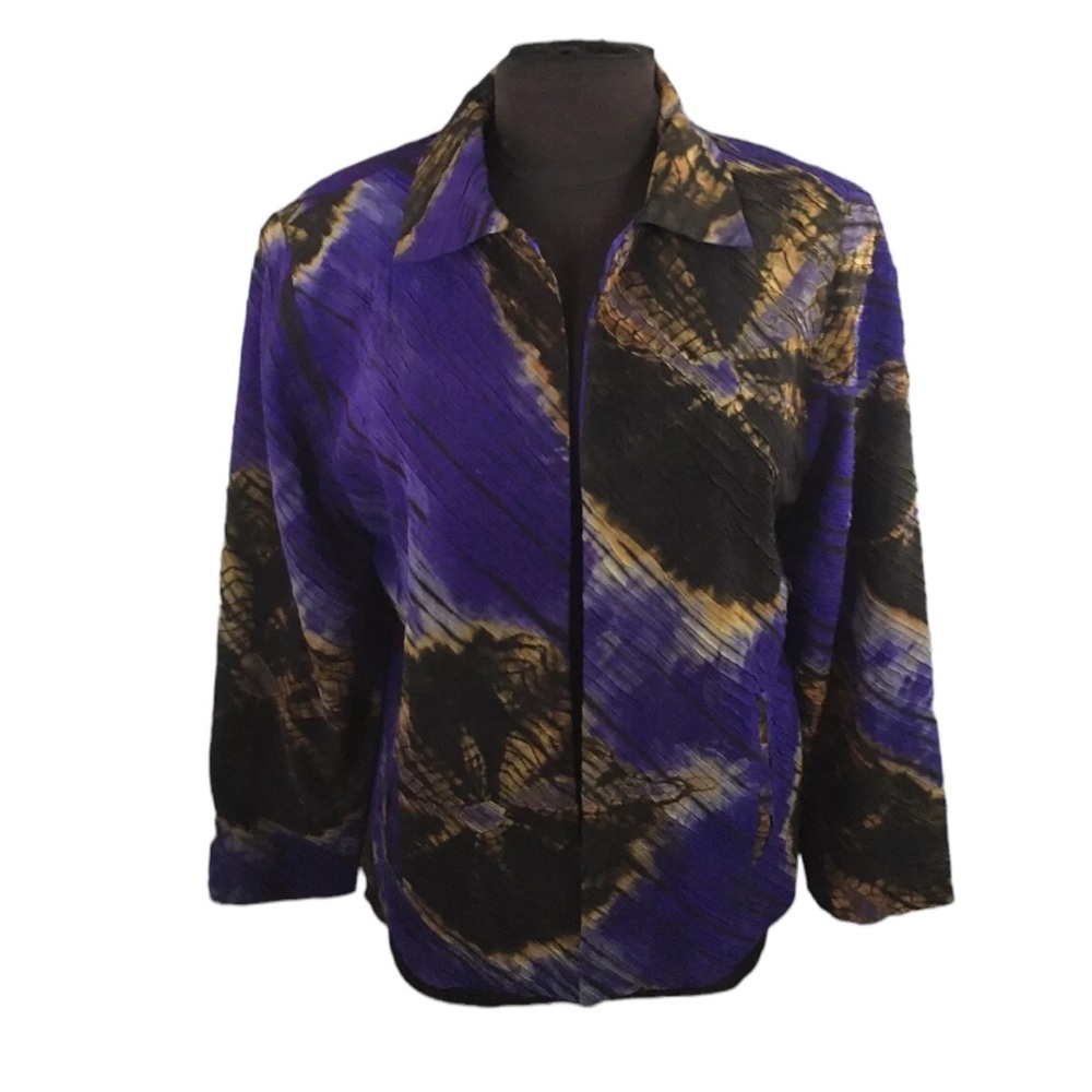 Rare! JOAN MCGEE HAND-PAINTED Silk Crinkled Pleated Blazer Jacket OOAK Fiber ART - Picture 4 of 8